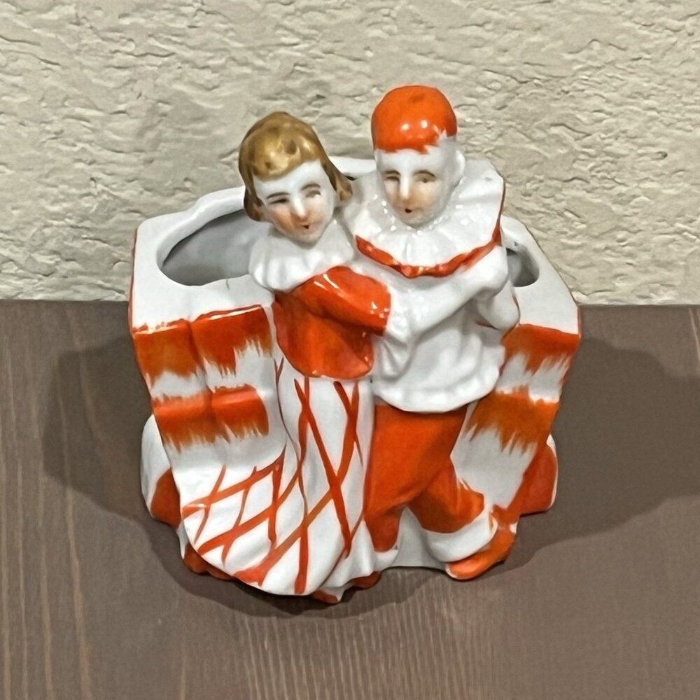 Lusterware Planter Vase Dancing Harlequin Pierrot Clowns Made in Japan Vintage